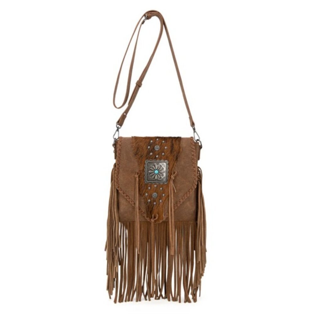 Montana West Fringe Hair-On Cowhide Crossbody - Brown - Picture 5 of 12
